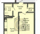 1-комн, 45кв м, этаж 8/14 Старооскольский го, Старый Оскол г