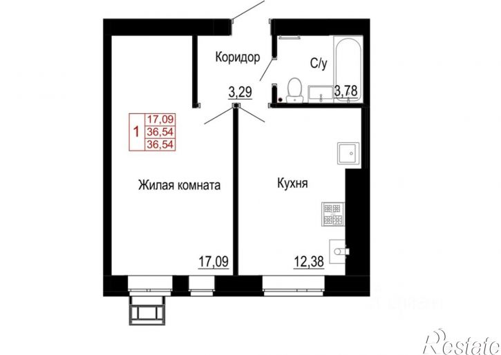 1-комн квартира в новом доме Новосадовское сельское поселение