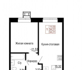 1-комн, 34кв м, этаж 6/6 1-й Парковый пер, 1