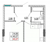 1-комн, 40 кв м, этаж 5/14 улица Разина, 6