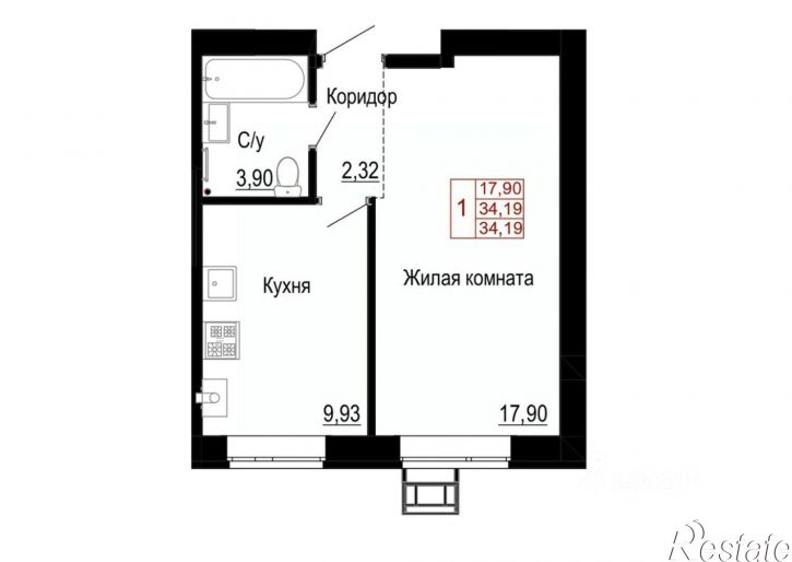 1-комн квартира в новом доме Новосадовское сельское поселение