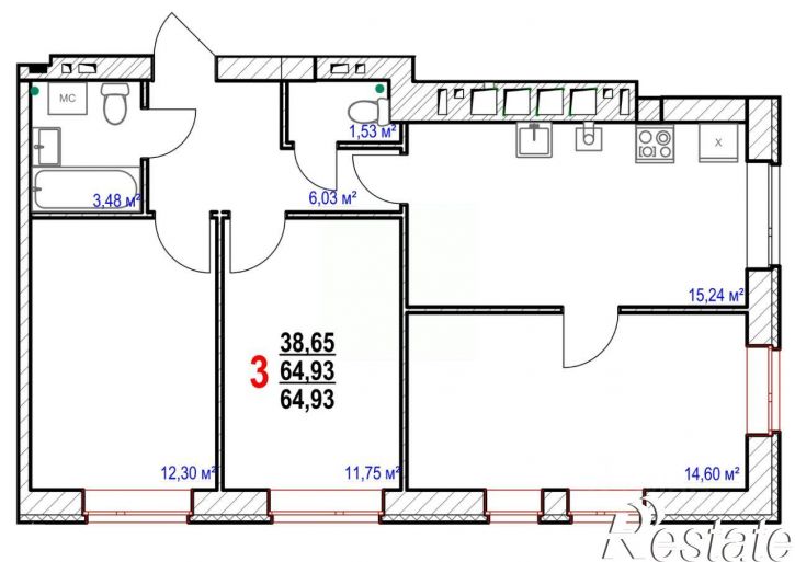 3-комн квартира в новом доме Майская улица, 12,  д. 12